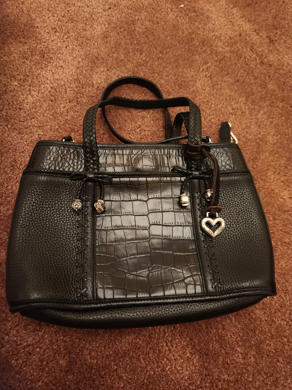 Brighten Black Women's Satchel Handbag with Heart Charm